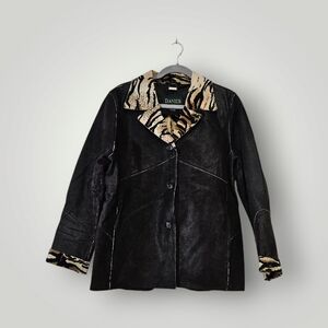 DANIER Coat Womens 8-10 Leather Brown Jacket Outerwear Animal Print Lined‎
